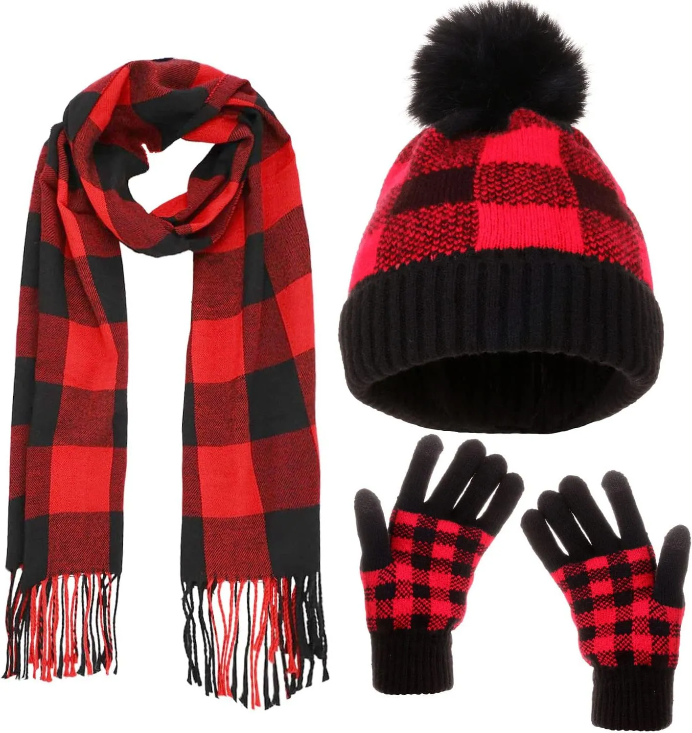 Winter Soft Stretch Buffalo Plaid Cuff Beanie Hat Thick Chunky Warm Knit Skull Ski Cap