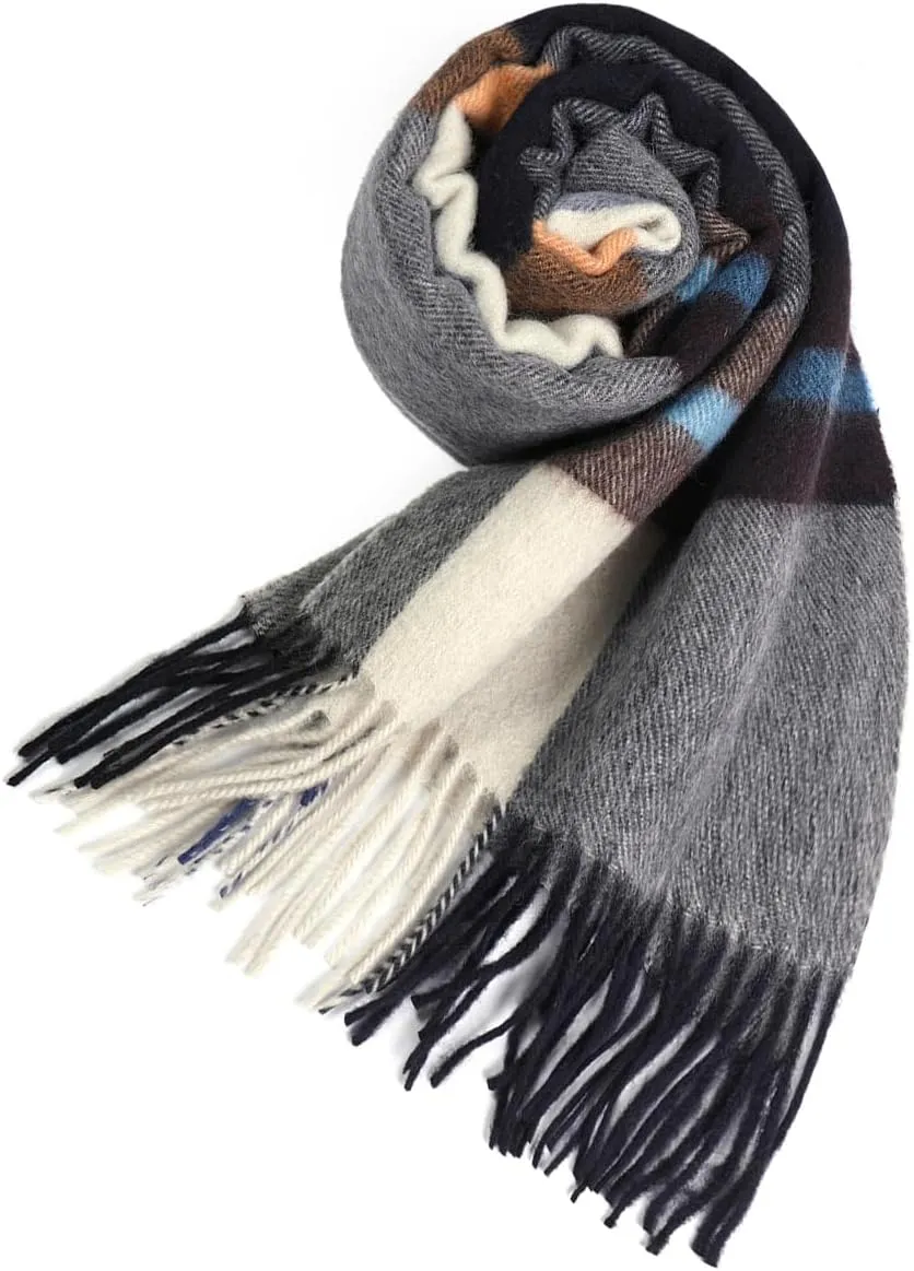 Winter Wool Plaid Striped Scarf for Men,Women Fashion Tartan Checkered Scarf Scarves