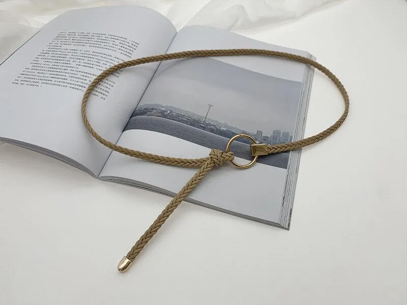 Wjczt Women&#39;s Hand-Woven Thin Belt Fashion Casual Circle Knotted Decorative Rope Braid Belts For Dress Denim Skirt Trouser