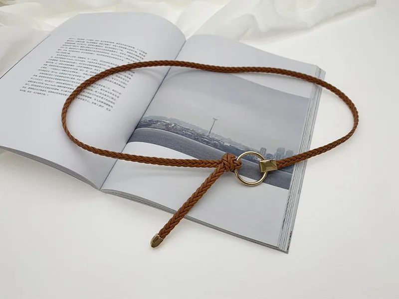 Wjczt Women&#39;s Hand-Woven Thin Belt Fashion Casual Circle Knotted Decorative Rope Braid Belts For Dress Denim Skirt Trouser