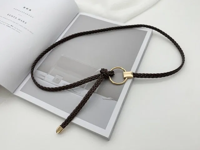 Wjczt Women&#39;s Hand-Woven Thin Belt Fashion Casual Circle Knotted Decorative Rope Braid Belts For Dress Denim Skirt Trouser
