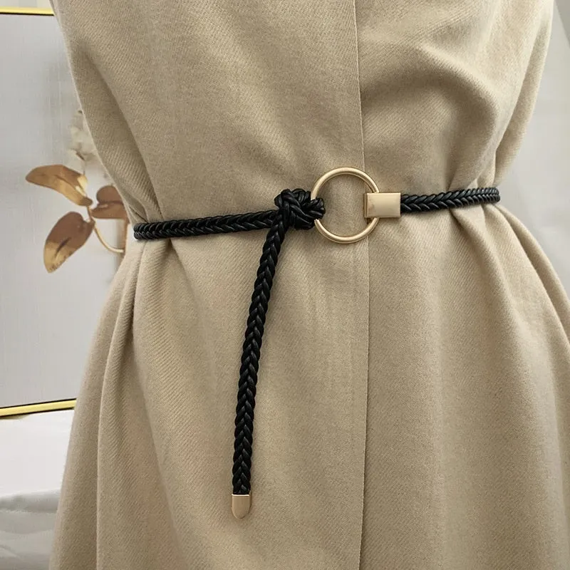 Wjczt Women&#39;s Hand-Woven Thin Belt Fashion Casual Circle Knotted Decorative Rope Braid Belts For Dress Denim Skirt Trouser