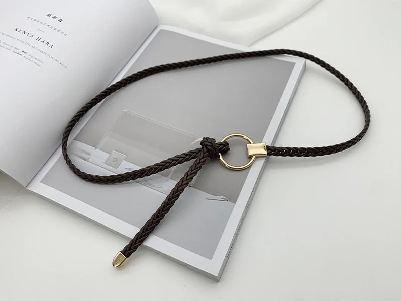 Wjczt Women&#39;s Hand-Woven Thin Belt Fashion Casual Circle Knotted Decorative Rope Braid Belts For Dress Denim Skirt Trouser