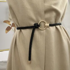 Wjczt Women&#39;s Hand-Woven Thin Belt Fashion Casual Circle Knotted Decorative Rope Braid Belts For Dress Denim Skirt Trouser