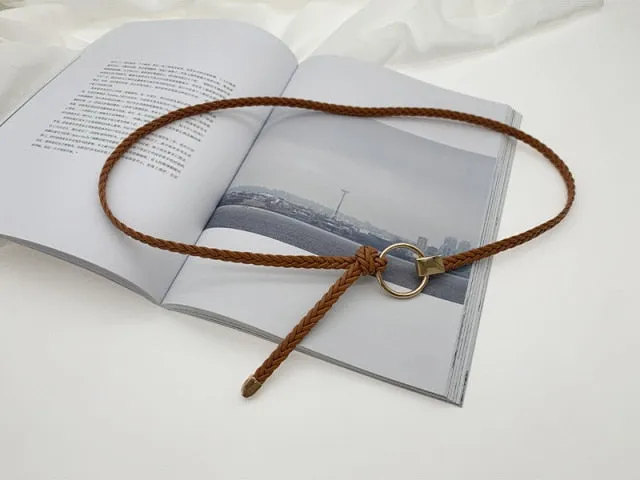 Wjczt Women&#39;s Hand-Woven Thin Belt Fashion Casual Circle Knotted Decorative Rope Braid Belts For Dress Denim Skirt Trouser