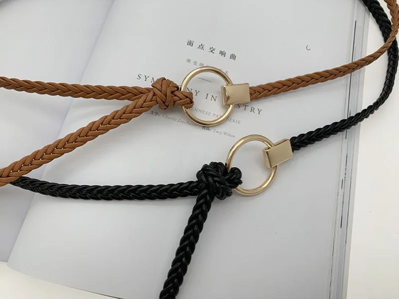 Wjczt Women&#39;s Hand-Woven Thin Belt Fashion Casual Circle Knotted Decorative Rope Braid Belts For Dress Denim Skirt Trouser