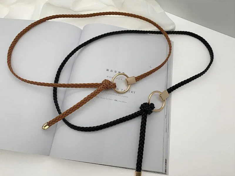 Wjczt Women&#39;s Hand-Woven Thin Belt Fashion Casual Circle Knotted Decorative Rope Braid Belts For Dress Denim Skirt Trouser