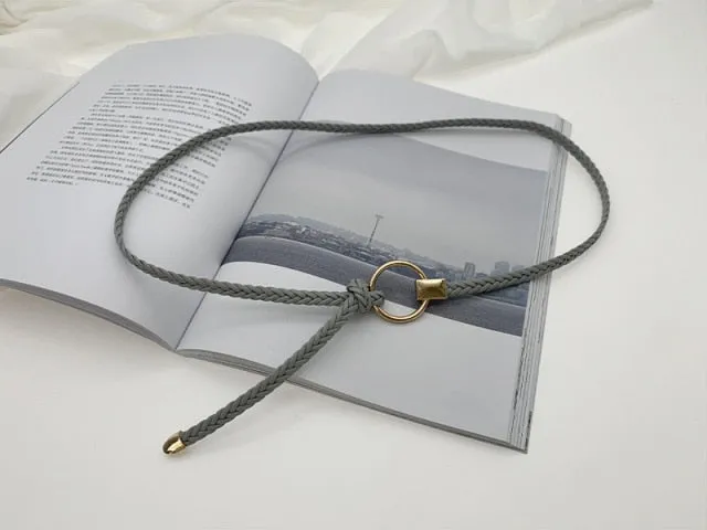 Wjczt Women&#39;s Hand-Woven Thin Belt Fashion Casual Circle Knotted Decorative Rope Braid Belts For Dress Denim Skirt Trouser