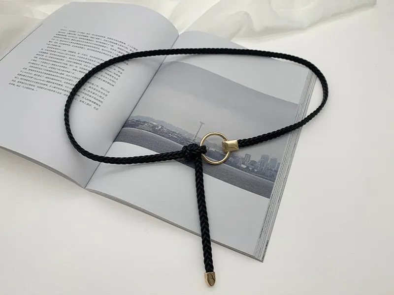 Wjczt Women&#39;s Hand-Woven Thin Belt Fashion Casual Circle Knotted Decorative Rope Braid Belts For Dress Denim Skirt Trouser