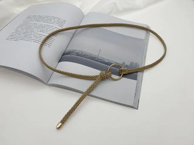 Wjczt Women&#39;s Hand-Woven Thin Belt Fashion Casual Circle Knotted Decorative Rope Braid Belts For Dress Denim Skirt Trouser
