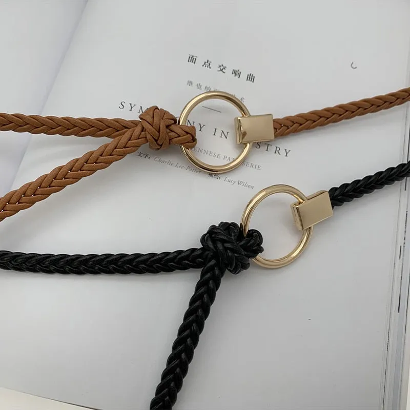 Wjczt Women&#39;s Hand-Woven Thin Belt Fashion Casual Circle Knotted Decorative Rope Braid Belts For Dress Denim Skirt Trouser