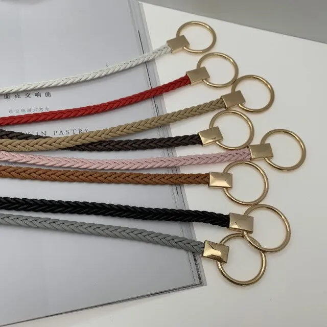 Wjczt Women&#39;s Hand-Woven Thin Belt Fashion Casual Circle Knotted Decorative Rope Braid Belts For Dress Denim Skirt Trouser