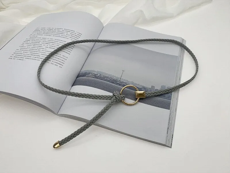 Wjczt Women&#39;s Hand-Woven Thin Belt Fashion Casual Circle Knotted Decorative Rope Braid Belts For Dress Denim Skirt Trouser