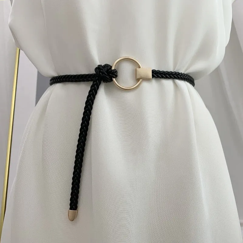 Wjczt Women&#39;s Hand-Woven Thin Belt Fashion Casual Circle Knotted Decorative Rope Braid Belts For Dress Denim Skirt Trouser