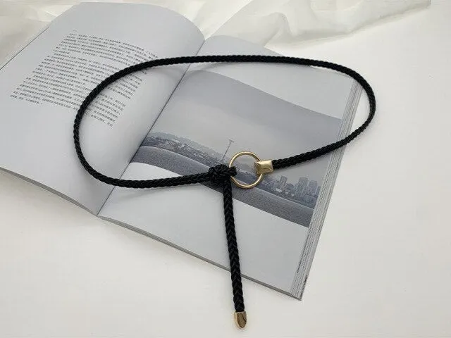 Wjczt Women&#39;s Hand-Woven Thin Belt Fashion Casual Circle Knotted Decorative Rope Braid Belts For Dress Denim Skirt Trouser