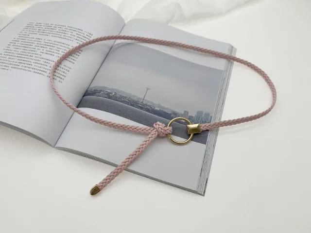 Wjczt Women&#39;s Hand-Woven Thin Belt Fashion Casual Circle Knotted Decorative Rope Braid Belts For Dress Denim Skirt Trouser