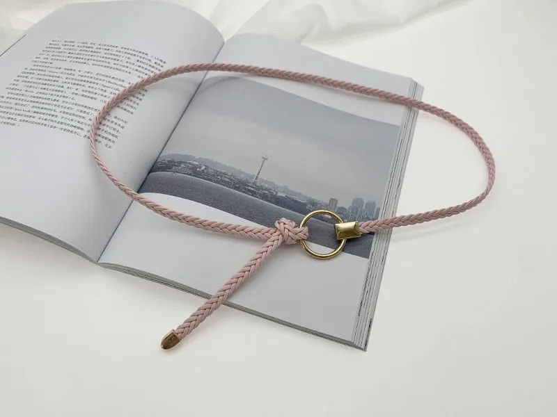 Wjczt Women&#39;s Hand-Woven Thin Belt Fashion Casual Circle Knotted Decorative Rope Braid Belts For Dress Denim Skirt Trouser