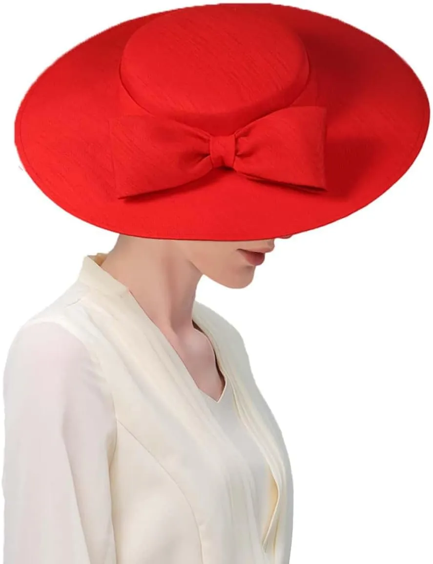 Women Church Hats Formal Kentucky Dress Derby Hats with Bowknot Elegant Wide Brim Wedding Fascinators