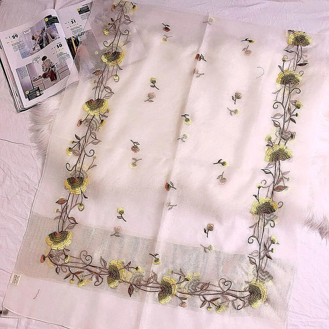 Women Exquisite Silk&Wool Mixed Embroidered Scarf Headwrap Shawl