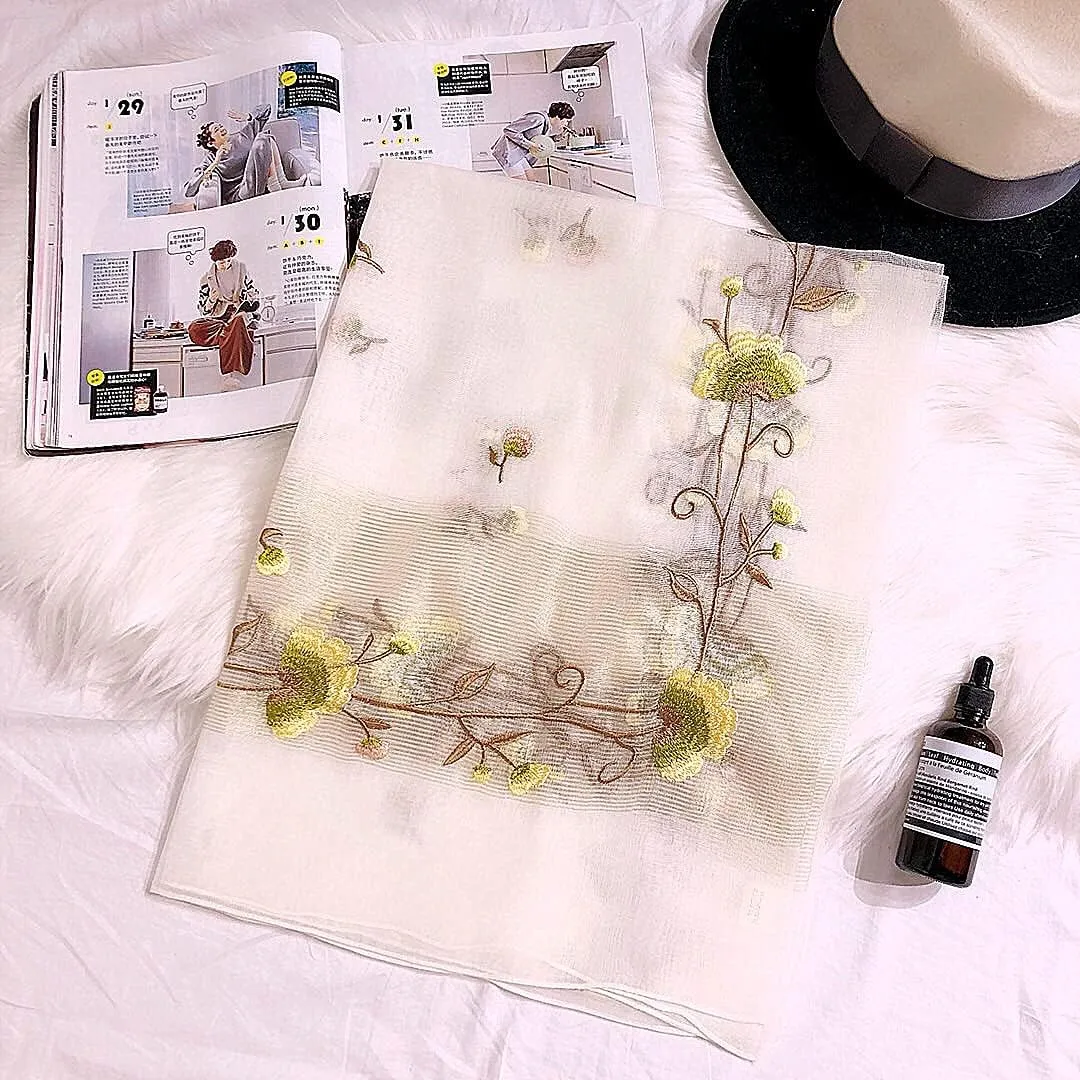 Women Exquisite Silk&Wool Mixed Embroidered Scarf Headwrap Shawl