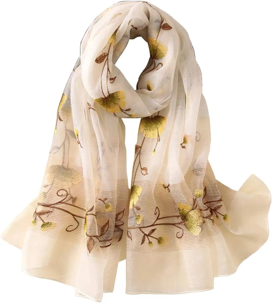 Women Exquisite Silk&Wool Mixed Embroidered Scarf Headwrap Shawl