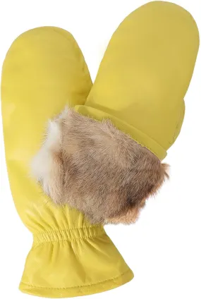 Women Leather Mittens Finger Rabbit fur Lining Winter Sheepskin Soft and Warm