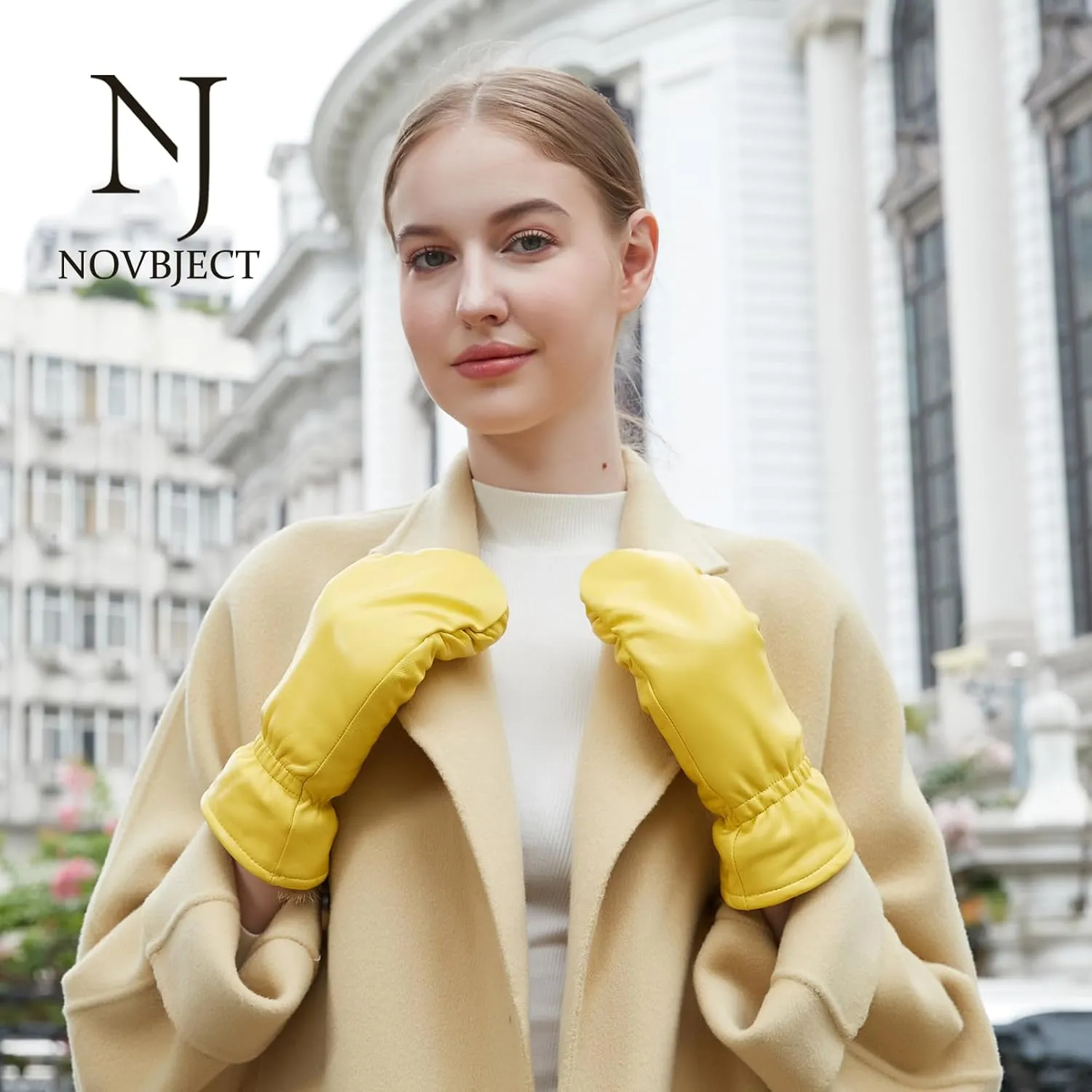 Women Leather Mittens Finger Rabbit fur Lining Winter Sheepskin Soft and Warm