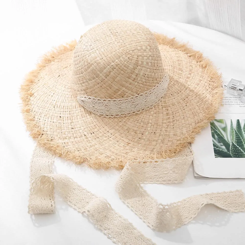Women Sun Straw Hat Wide Brim Summer Hat Foldable Floppy Beach Hat for Wide Brim Straw Hat Beach Straw Hat Ribbon Hat