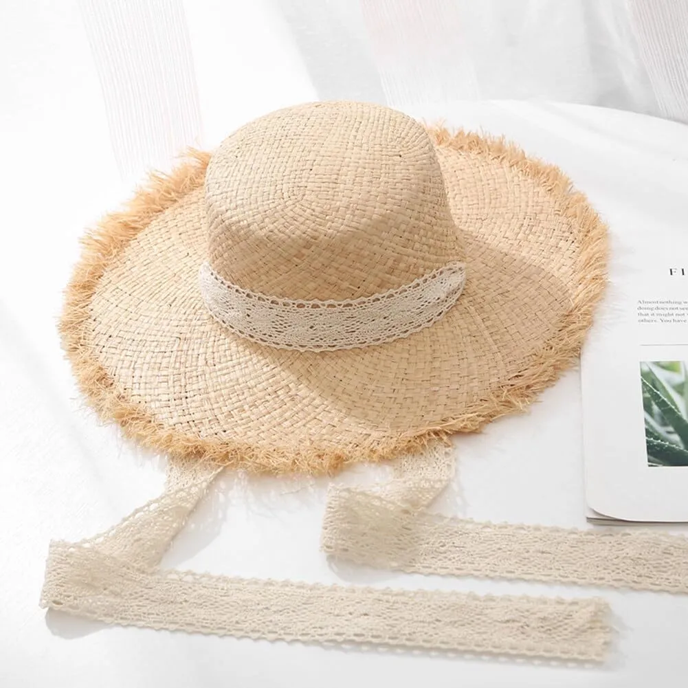 Women Sun Straw Hat Wide Brim Summer Hat Foldable Floppy Beach Hat for Wide Brim Straw Hat Beach Straw Hat Ribbon Hat