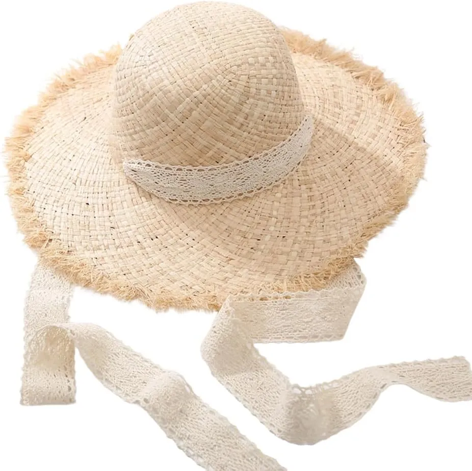 Women Sun Straw Hat Wide Brim Summer Hat Foldable Floppy Beach Hat for Wide Brim Straw Hat Beach Straw Hat Ribbon Hat