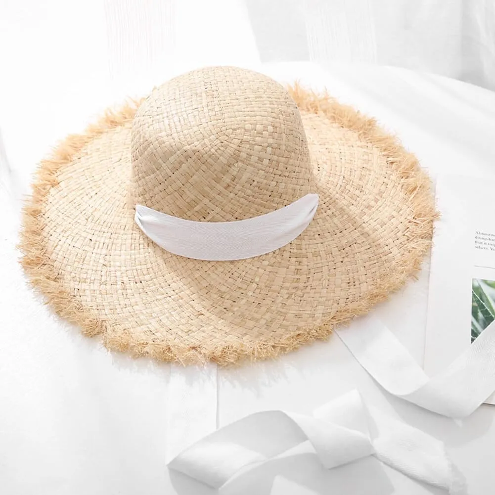 Women Sun Straw Hat Wide Brim Summer Hat Foldable Floppy Beach Hat for Wide Brim Straw Hat Beach Straw Hat Ribbon Hat