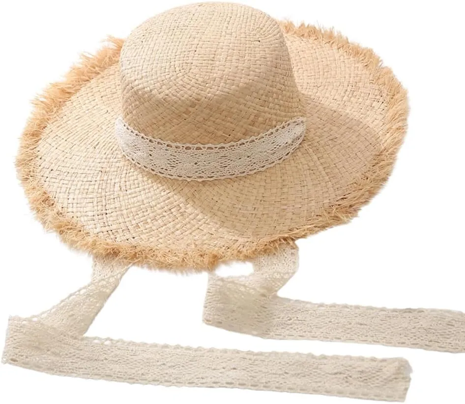 Women Sun Straw Hat Wide Brim Summer Hat Foldable Floppy Beach Hat for Wide Brim Straw Hat Beach Straw Hat Ribbon Hat