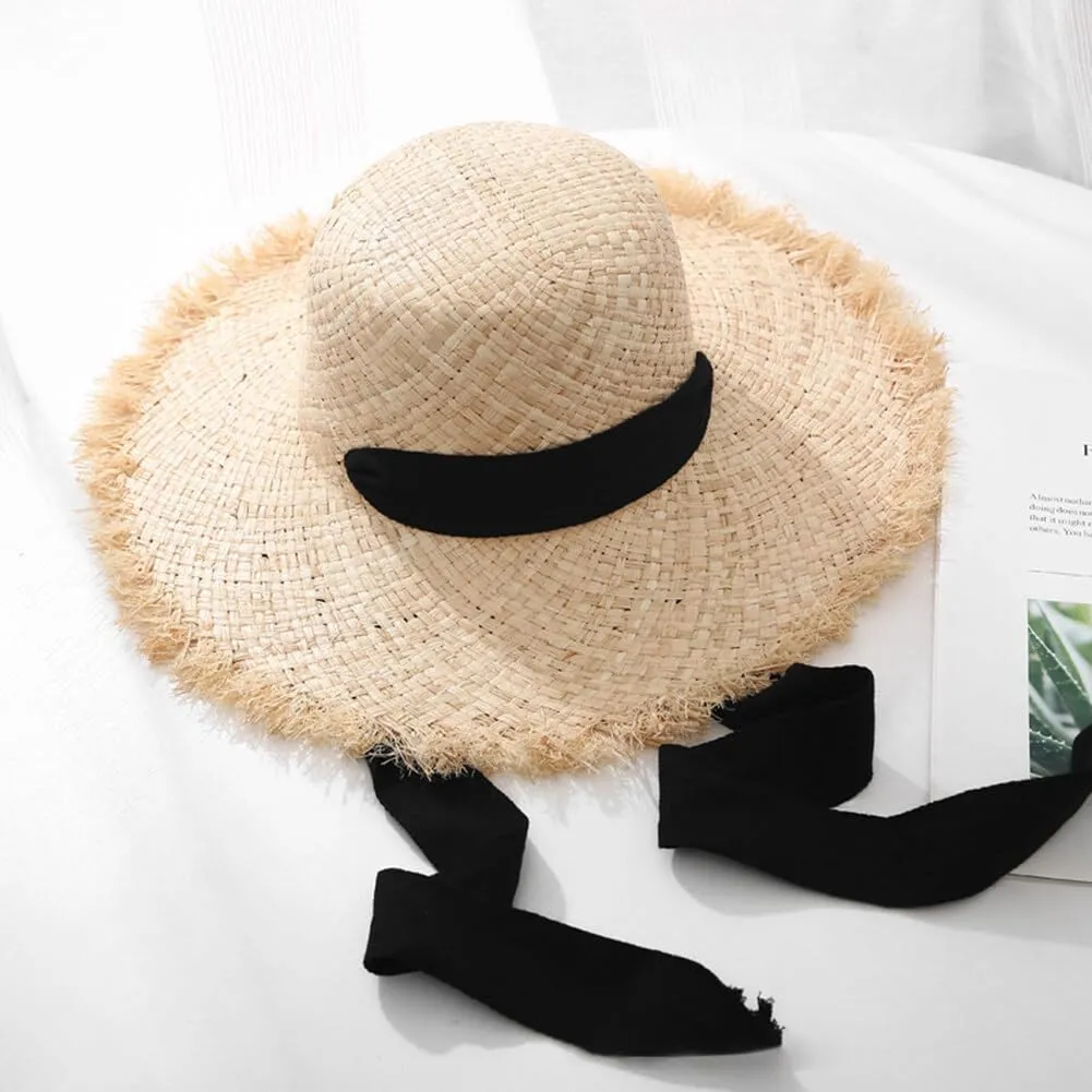 Women Sun Straw Hat Wide Brim Summer Hat Foldable Floppy Beach Hat for Wide Brim Straw Hat Beach Straw Hat Ribbon Hat