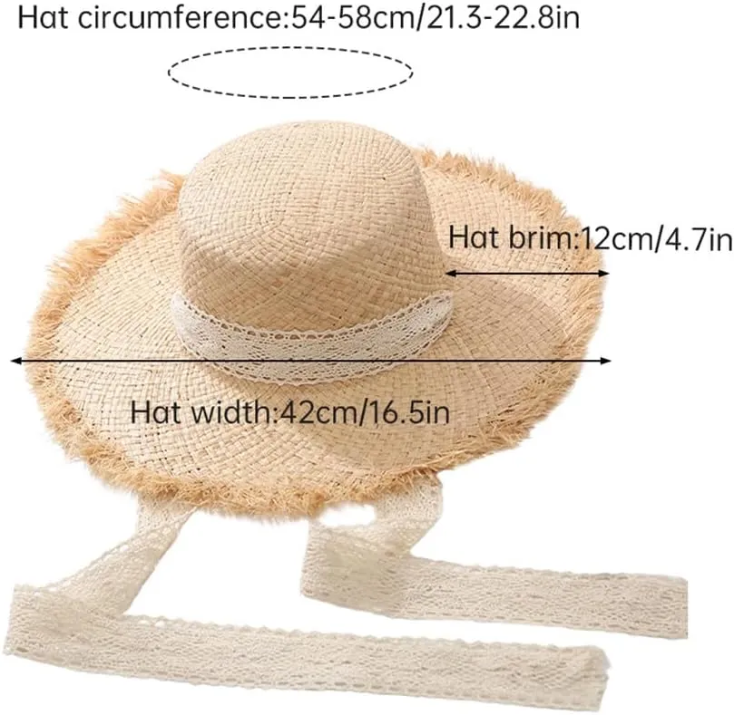 Women Sun Straw Hat Wide Brim Summer Hat Foldable Floppy Beach Hat for Wide Brim Straw Hat Beach Straw Hat Ribbon Hat