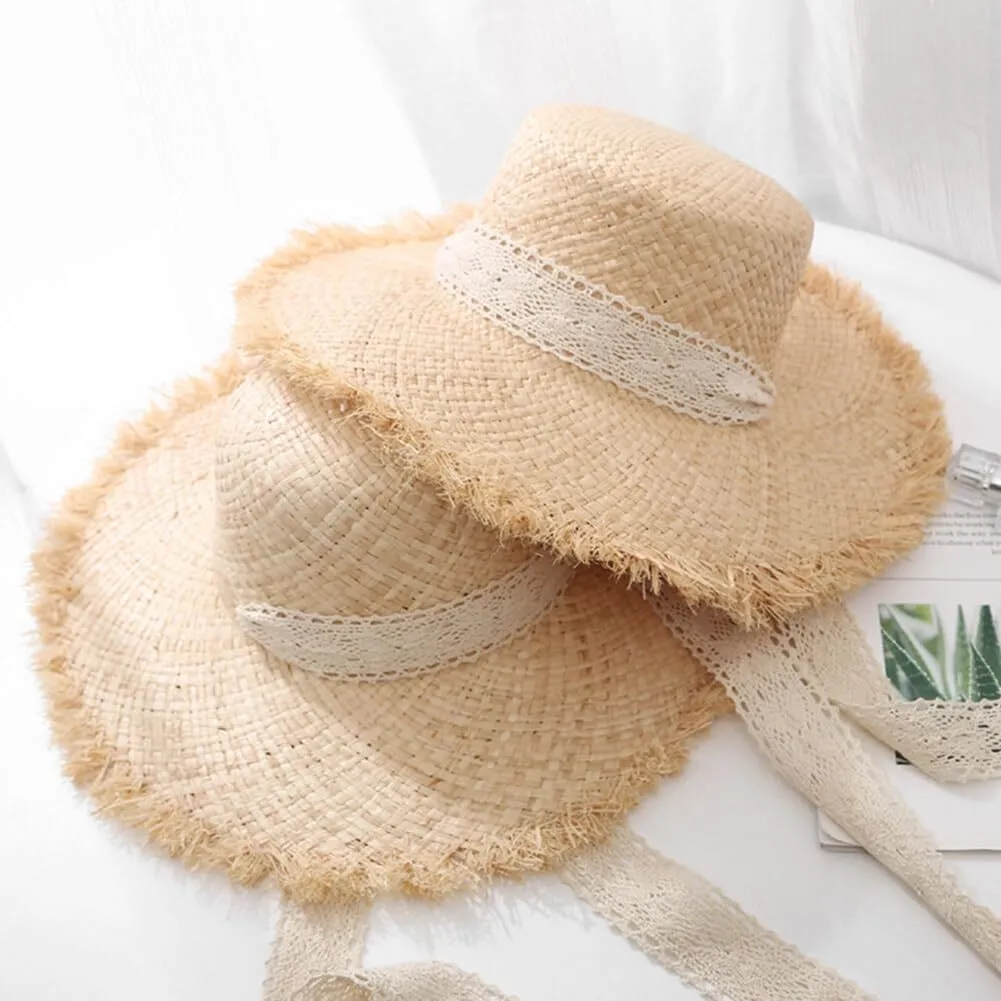 Women Sun Straw Hat Wide Brim Summer Hat Foldable Floppy Beach Hat for Wide Brim Straw Hat Beach Straw Hat Ribbon Hat