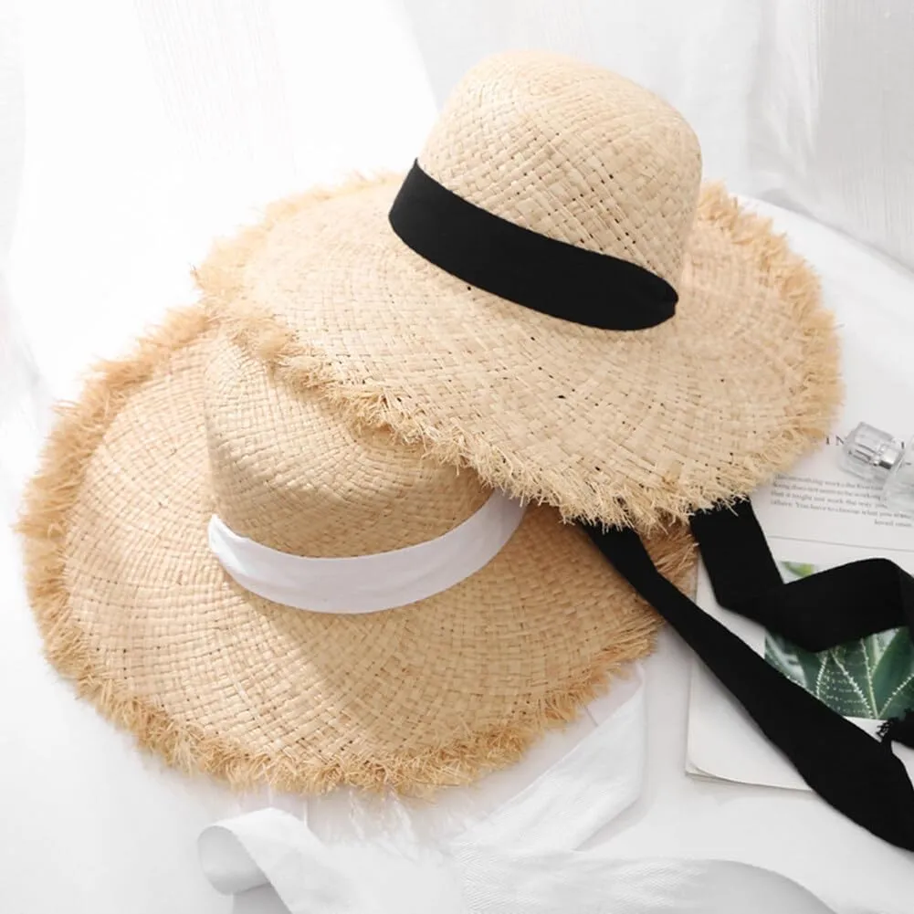 Women Sun Straw Hat Wide Brim Summer Hat Foldable Floppy Beach Hat for Wide Brim Straw Hat Beach Straw Hat Ribbon Hat