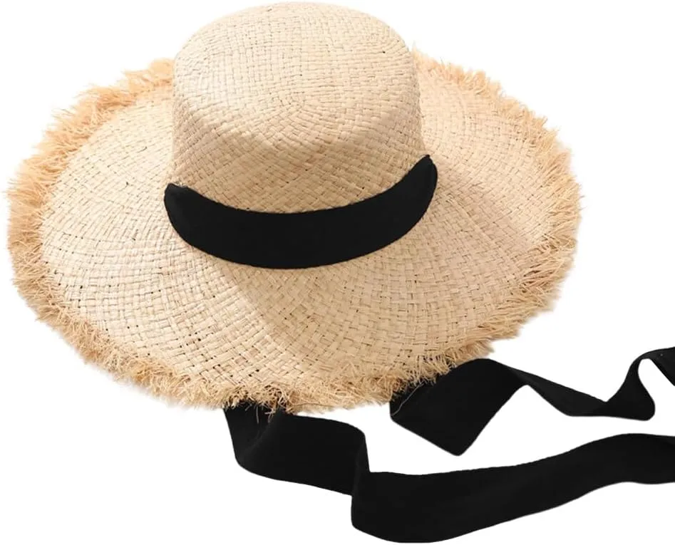 Women Sun Straw Hat Wide Brim Summer Hat Foldable Floppy Beach Hat for Wide Brim Straw Hat Beach Straw Hat Ribbon Hat