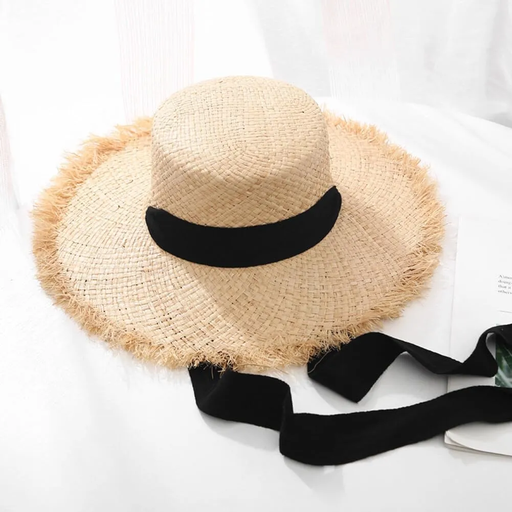 Women Sun Straw Hat Wide Brim Summer Hat Foldable Floppy Beach Hat for Wide Brim Straw Hat Beach Straw Hat Ribbon Hat