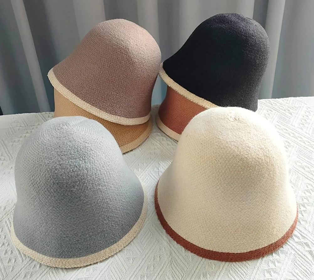 Womens Knitted Bucket Hats Wide Brim Summer Beach Sun Caps for Outdoor UV Protection Crochet Foldable Fishing Hat