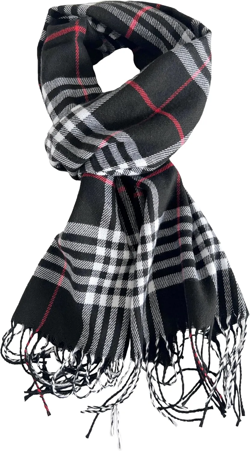 Women's Scarf Classic Tassel Plaid Super Soft Classic Cashmere Feel Fall Winter Scarves Tartan Warm Chunky Wrap Shawl
