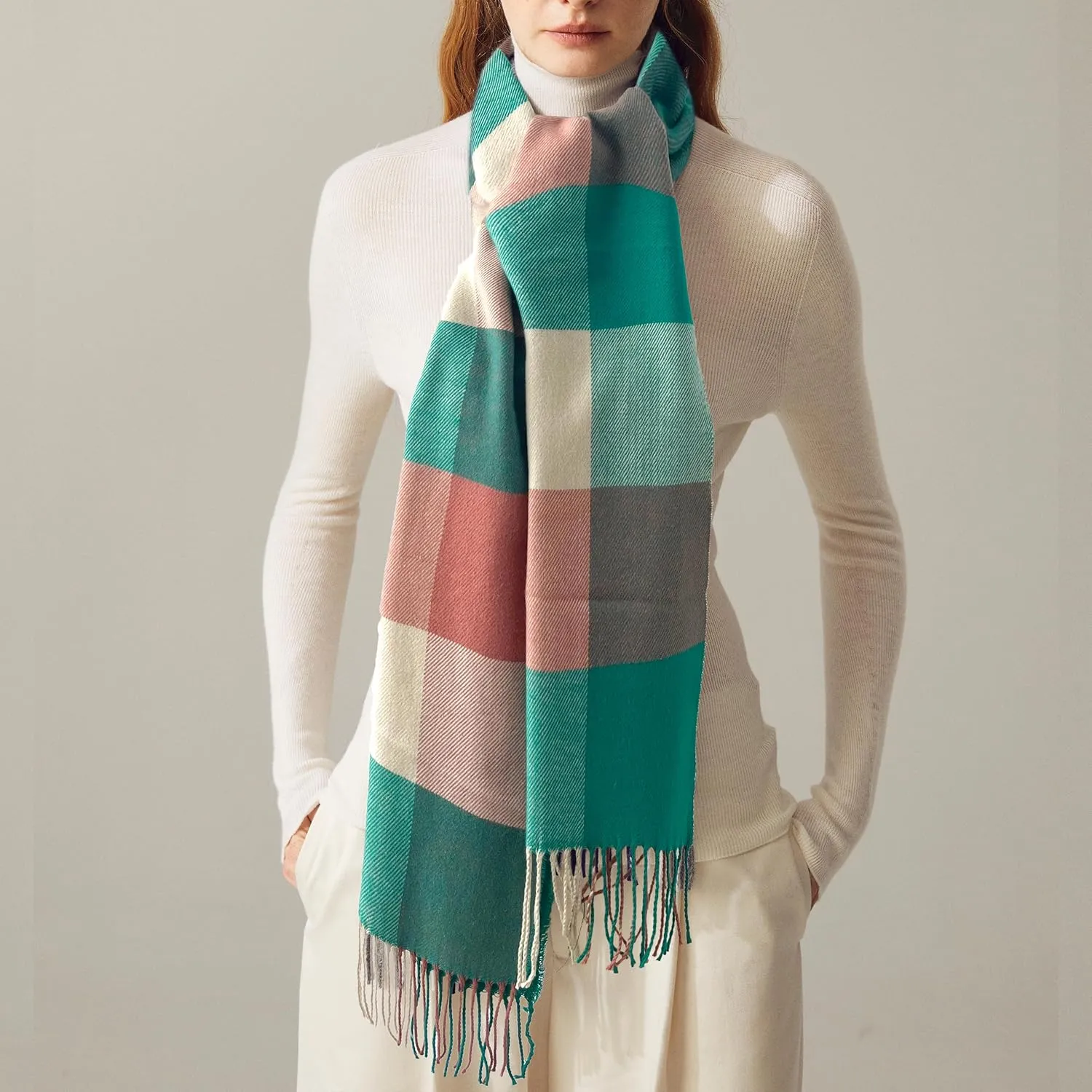Women's Scarf Classic Tassel Plaid Super Soft Classic Cashmere Feel Fall Winter Scarves Tartan Warm Chunky Wrap Shawl