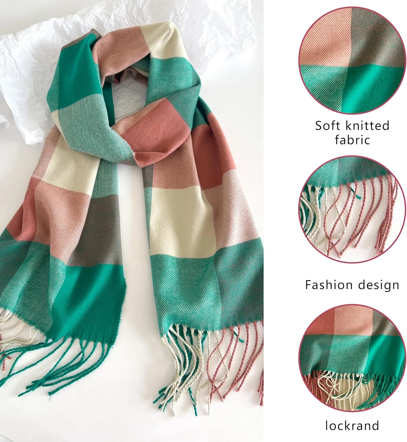 Women's Scarf Classic Tassel Plaid Super Soft Classic Cashmere Feel Fall Winter Scarves Tartan Warm Chunky Wrap Shawl