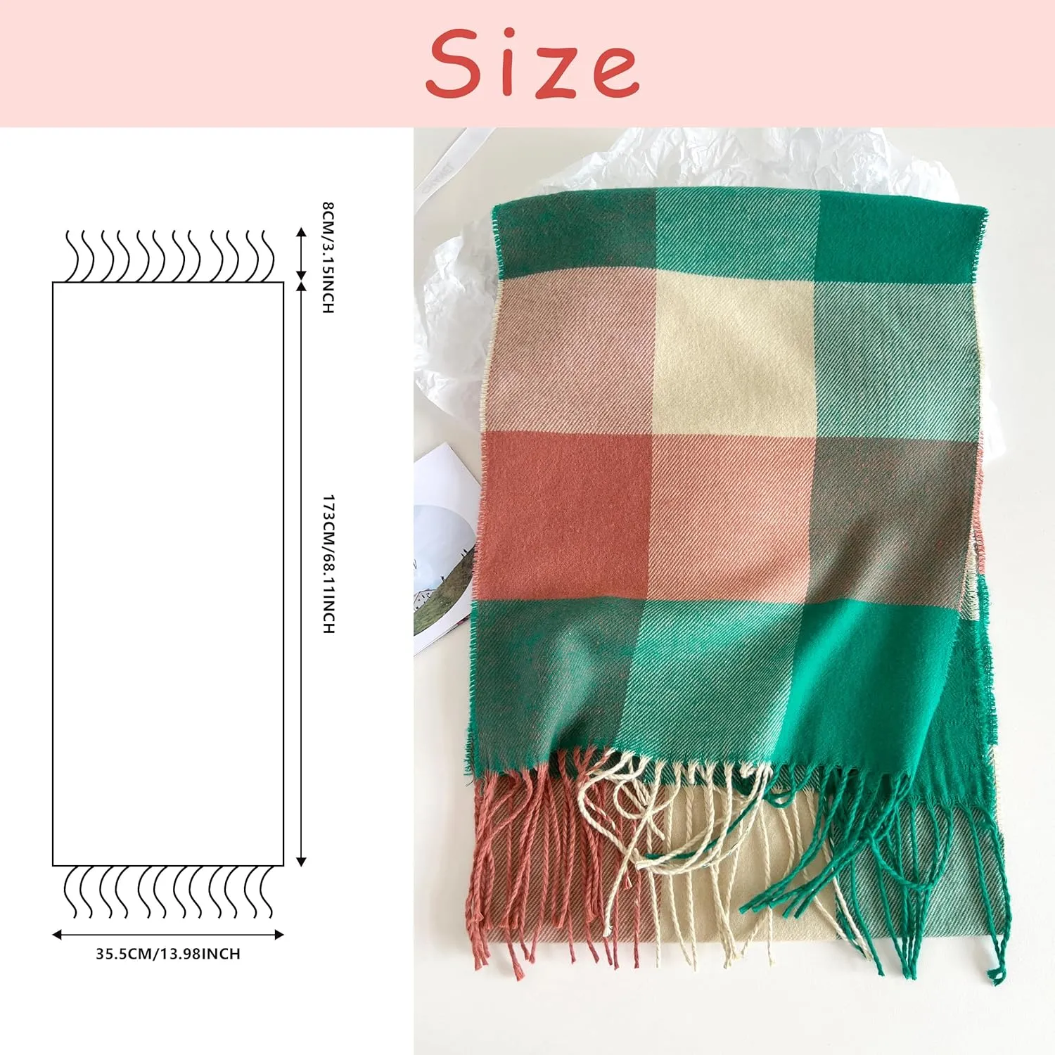 Women's Scarf Classic Tassel Plaid Super Soft Classic Cashmere Feel Fall Winter Scarves Tartan Warm Chunky Wrap Shawl
