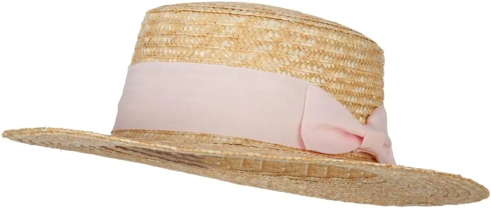 Women's Straw Braid Wide Ribbon Accented Boater Hat