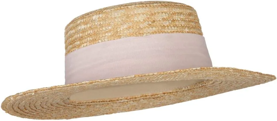 Women's Straw Braid Wide Ribbon Accented Boater Hat