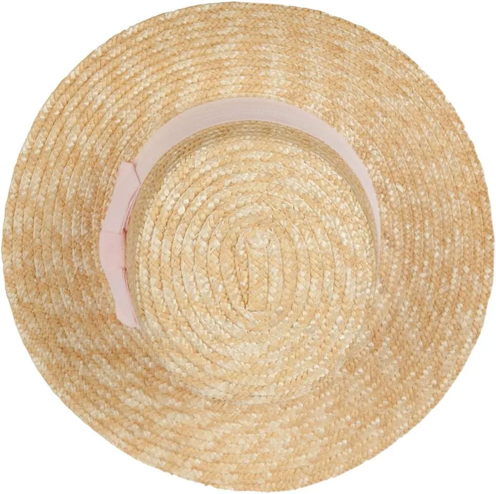 Women's Straw Braid Wide Ribbon Accented Boater Hat