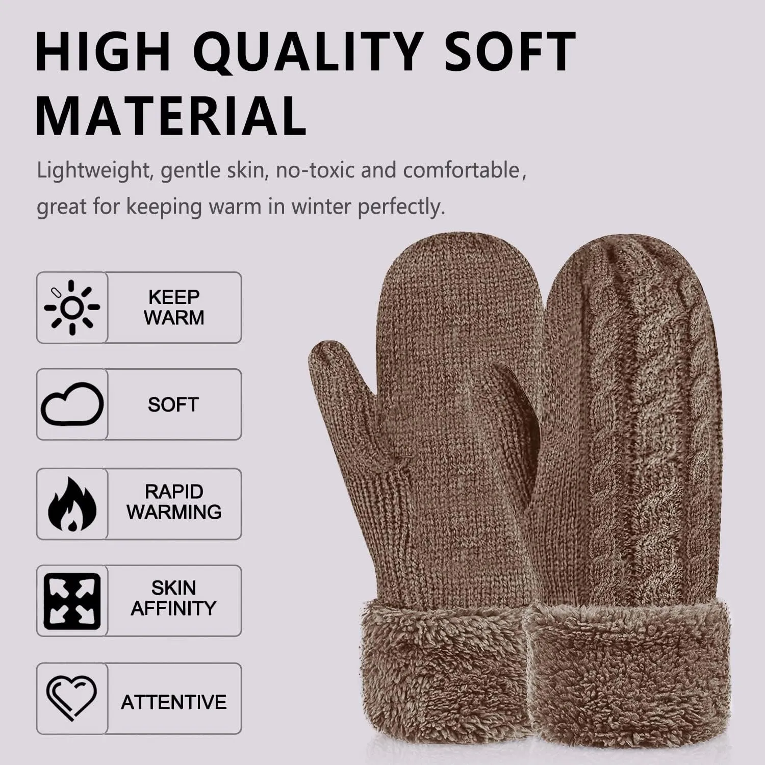 Women's Winter Gloves Warm Lining - Cozy Wool Knit Thick Gloves Mittens