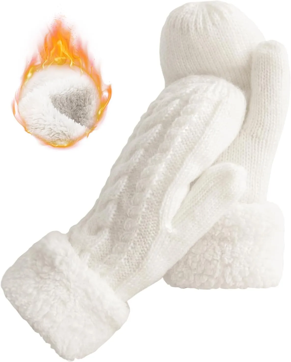 Women's Winter Gloves Warm Lining - Cozy Wool Knit Thick Gloves Mittens