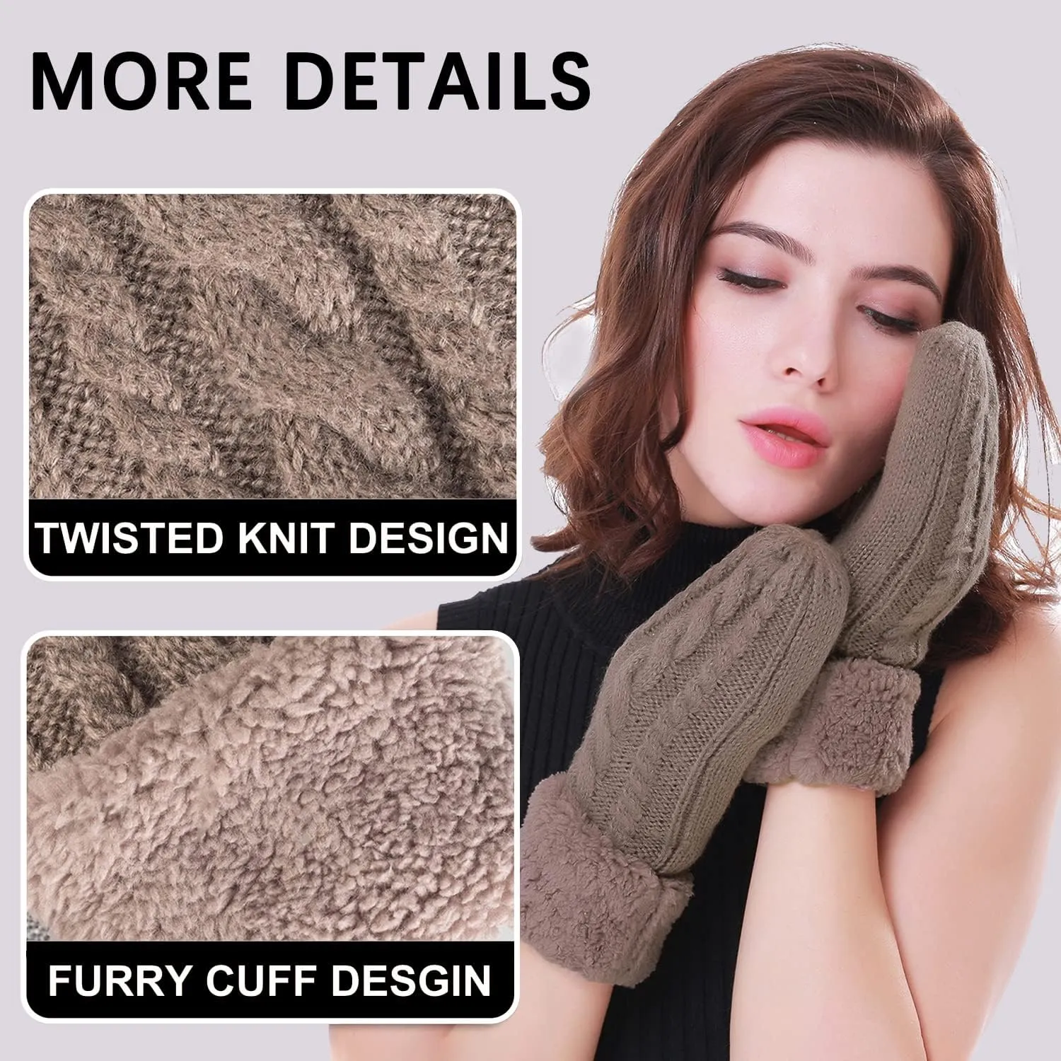 Women's Winter Gloves Warm Lining - Cozy Wool Knit Thick Gloves Mittens