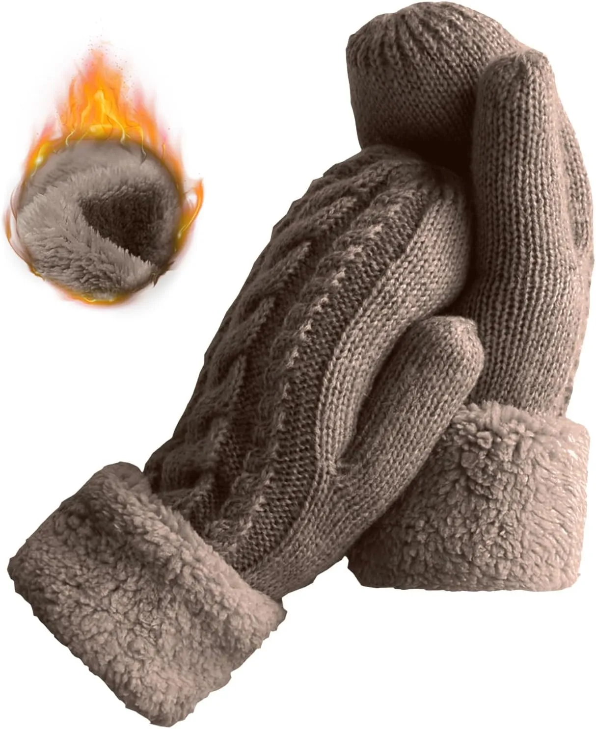 Women's Winter Gloves Warm Lining - Cozy Wool Knit Thick Gloves Mittens